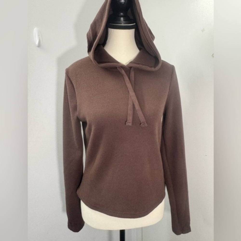 Faced Rose Women's Hoodie Pullover Sweatshirt Brown Long Sleeves Stripe …